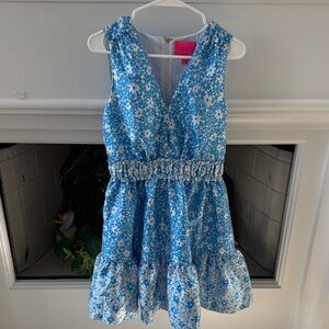 Lilly Pulitzer Blue & White Floral V-Neck Midi Dress